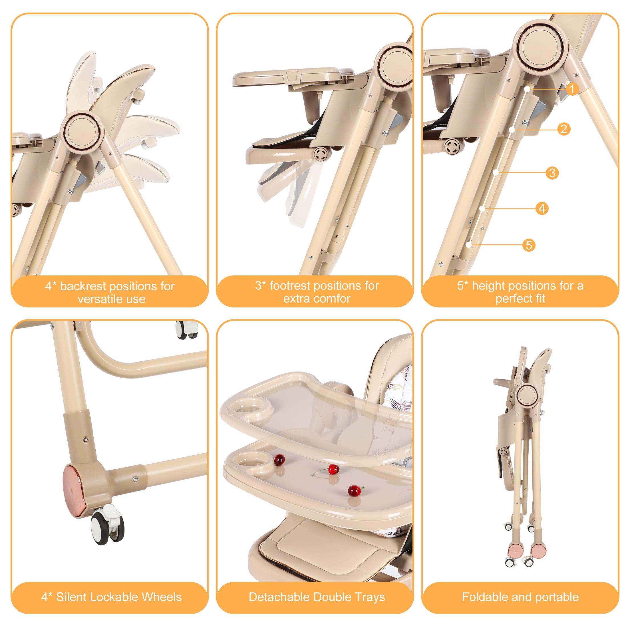 Loewten 3-in-1 Baby High Chair,Convertible Baby Swing,Foldable Infant Dining Chairs Seat with Wheels for Babies and Toddlers,Brown