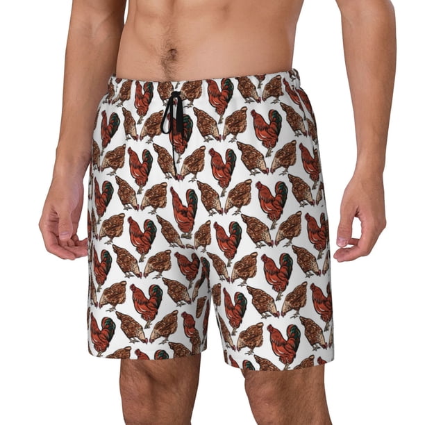 Balery A Rooster With Chickens Bañador para hombre, shorts de playa de secado rápido con entrepierna y forro de compresión-Large