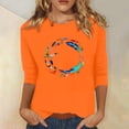 thumbnail image 2 of Dadaria Chemise Orange pour Femmes Manches 3/4 T-Shirt Col Rond Grande Taille Chandail d'Été m, 2 of 5