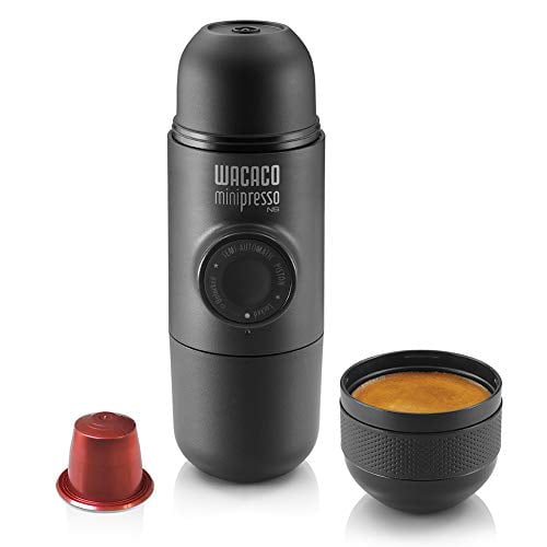 WACACO Minipresso NS, Máquina de Espresso Portátil, Cápsulas NS Originales Compatibles, Cafetera de Viaje, Operada Manualmente con Acción de Pistón