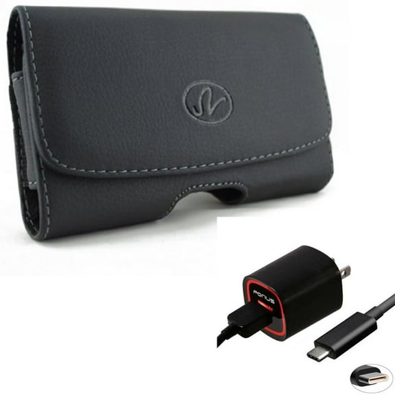 USB Cable 2.4A Home Charger w Swivel Leather Case Belt Clip for LG G7 ThinQ, Stylo 5 4 Plus, Harmony 4 - Lively Jitterbug Smart3 - Motorola One Zoom, Moto Z4 Z3 Play Z2 Play Force