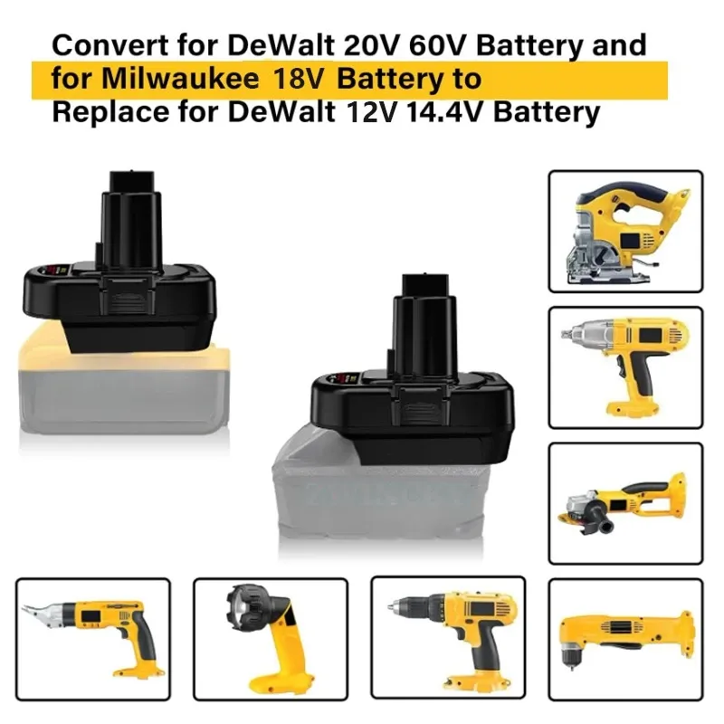 Lithium-ion Battery Adapter for De*walt for Mil*wau*kee 18V 20V Battery on for De*walt 12V/14.4V Ni-MH Power Tools Convert