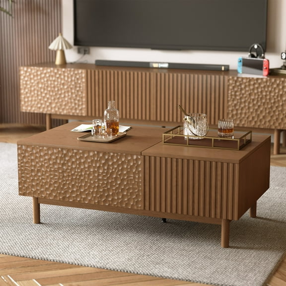 gaoyangjiaju Mid-Century Modern 51.1" Coffee Table with Lift-Top & Storage, Legged Living Room Center Table for Typing, Entertaining & Stowing Essentials, Walnut