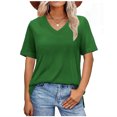 thumbnail image 2 of Hot days, bold styles. Olyvenn Womens Summer Tops Short Sleeve Shirts Trendy V Neck T Shirts for Women Casual Tops Loose Tees Tops 2025 Trending Now Green XXL, 2 of 6