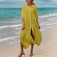 thumbnail image 4 of Haivin Woman's Solid Color Bamboo Cotton Sun Shirt with Turn-Down Collar, Lightweight Sun Protective Beach Cover-Up for Bikini and Daily Wear, 4 of 9