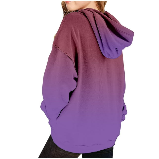 Chandail à Capuchon Stylé Preppy pour Filles, Coupe Ample, Manches Longues, Chandail à Enfiler à Dégradé de Couleurs