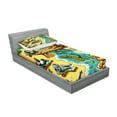 thumbnail image 2 of Ambesonne Funny Animals Fitted Sheet & Pillow Sham Set, Happy Leisure Day, Twinxl, Yellow Aqua Green, 2 of 2