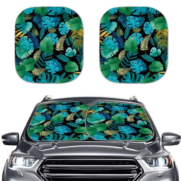 Binienty Tropical Leaf Windshield Sun Shade Reflect UV Sun and Heat 2-Piece Foldable Car Sunshade Visor Automotive Accessories Fit Cars Front Window for Sedan SUV Van