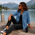 thumbnail image 5 of Stralyhd Jean Jacket Women Long Sleeve 2026 Fall Colored Denim Jackets Short Lapel Jean Coats Light Button Down Denim Shirt with Chest Pockets Royal Blue L, 5 of 6