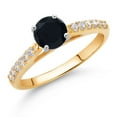 thumbnail image 2 of Gem Stone King 10K Yellow and White Gold Black Onyx and White Lab Grown Diamond Engagement Solitaire Ring (0.66 Cttw, Round 5MM, Gemstone December Birthstone, Available in Size 5, 6, 7, 8, 9), 2 of 4