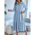 thumbnail image 6 of Womens Casual 3/4 Sleeve Shirt Dress Button Down V Neck Tiered Collared Flowy Maxi Dress Light Blue XL, 6 of 7