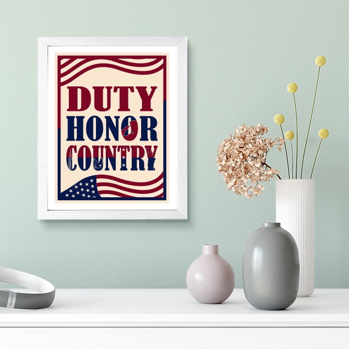 Designs ByLITA Duty, Honor, Country, 11 x 14 White Wall Print (Framed) | USA Patriotic Decoration