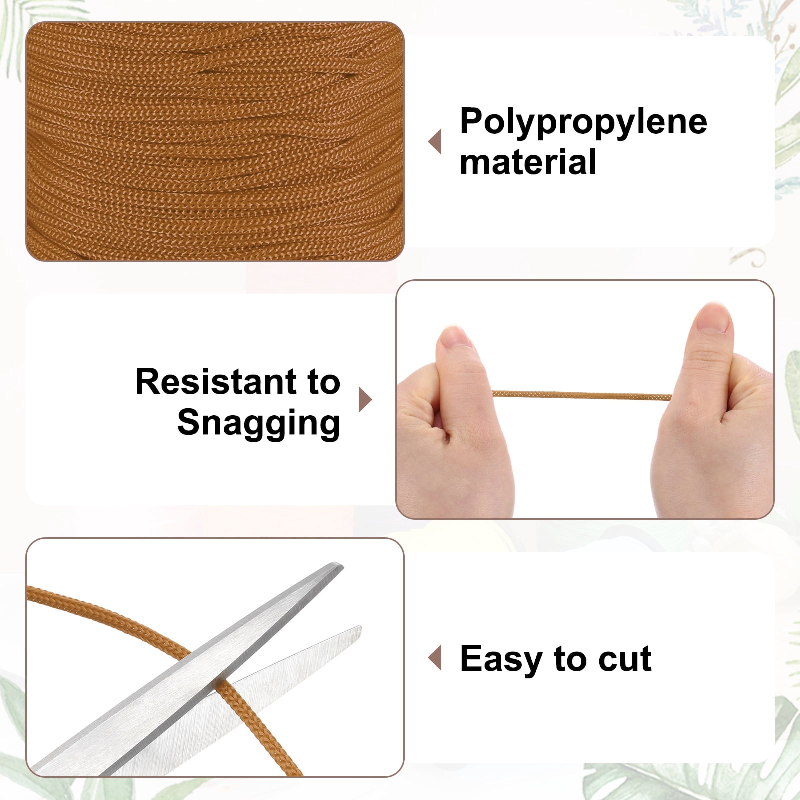 Uxcell 2 Pcs Polyester Macrame Cord, 3mm x 131 Yards Polypropylene Crochet Braided Rope Macrame Yarn for Wall Hangings Bag Craft Knitting, Light Grown