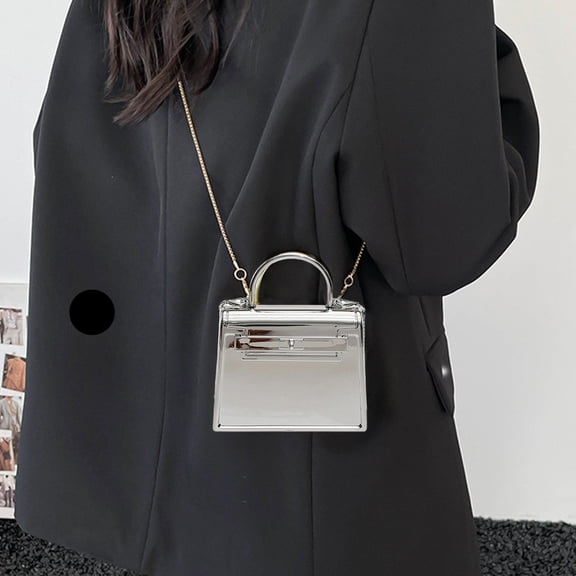 Byujiro Mini Top-Handle Crossbody Bag Shiny Chain Strap Small Square Purse Fashionable Statement Bag for Parties, Dates, and Everyday Styling