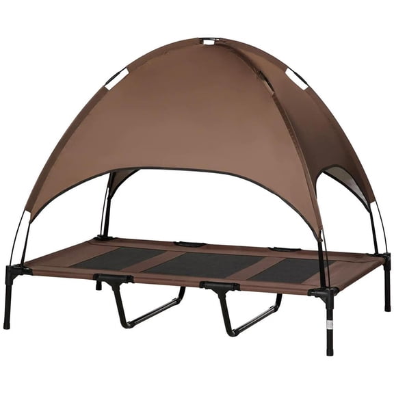 YYAo 48" x 36" Elevated Portable Dog Cot Cooling Pet Bed with UV Protection Canopy Shade, Coffee