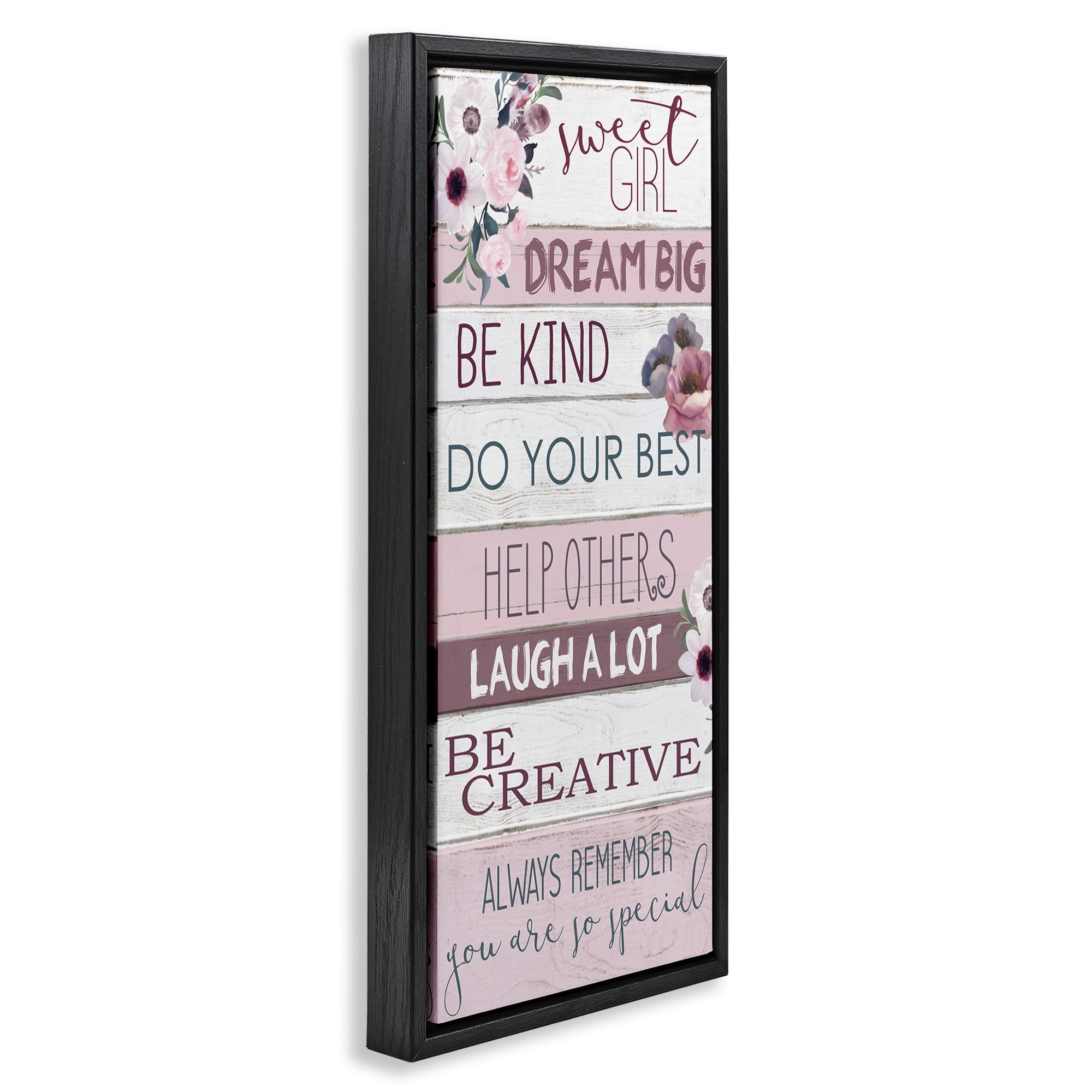 Stupell Industries Sweet Girl Inspirational Phrases Inspirational Painting Black Floater Framed Canvas Art Print Wall Art, 15 x 31