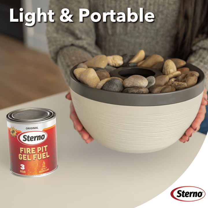 Sterno Tabletop Fire Pit Medium Smokeless Mini Fireplace for Indoor Outdoor Patio & Balcony Decor, Portable Fire Pit 9.5" x 5.25" - Cocoa & Sand