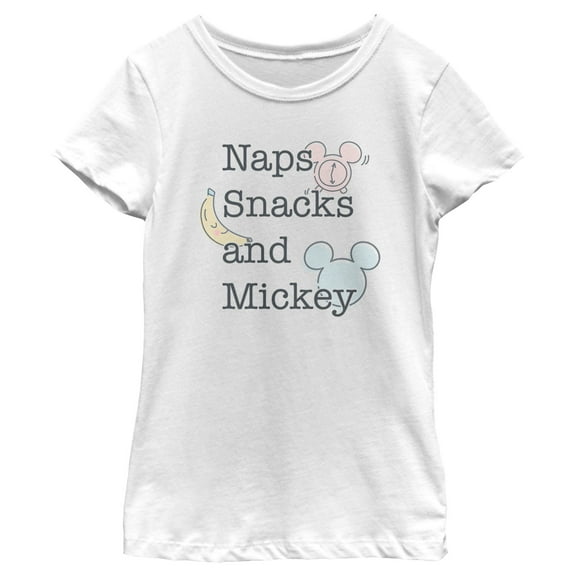 Girl's Mickey & Friends Naps Snacks Mickey  Graphic Tee White Small