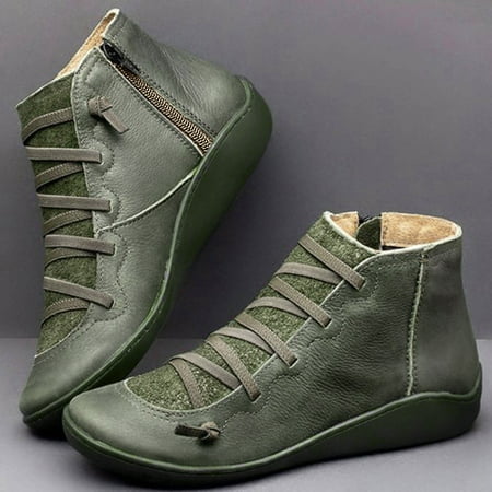 

Women s Low-heeled Ankle Boots-Retro Zipper Dress Boots for Women Casual Lace-Up Non Slip Leather Shoes for Women Winter Womens Boots Clearance