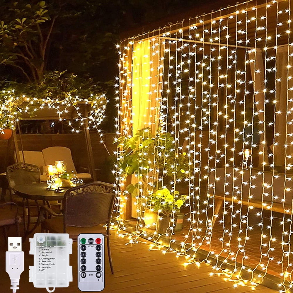 300/600 LED Curtain Fairy Lights Indoor/Outdoor Wedding Party Christmas Garden 