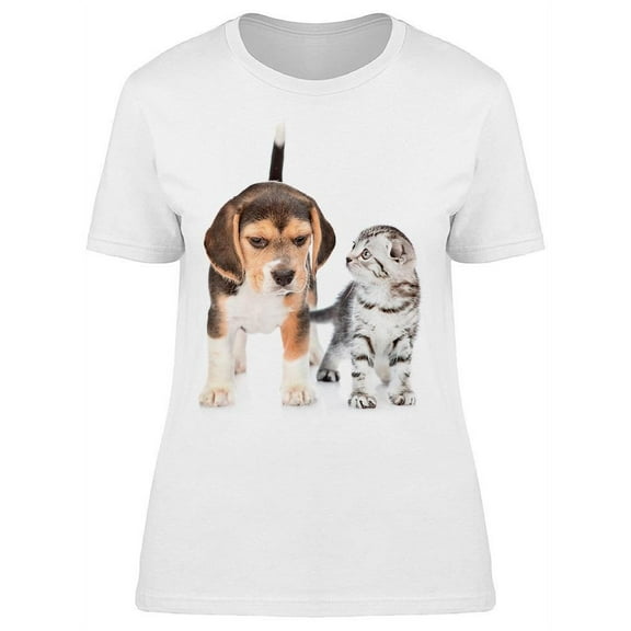 Grumpy Beagle And A Kitten T-Shirt Women -Image by Shutterstock, Female Medium