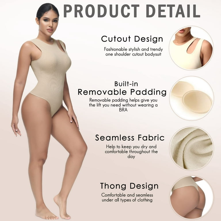 Soo slick Shapewear Bodysuit for Women Tummy control Tops Cutout Sleeveless  Bodysuit Thong Sculpting with Removable Padding 