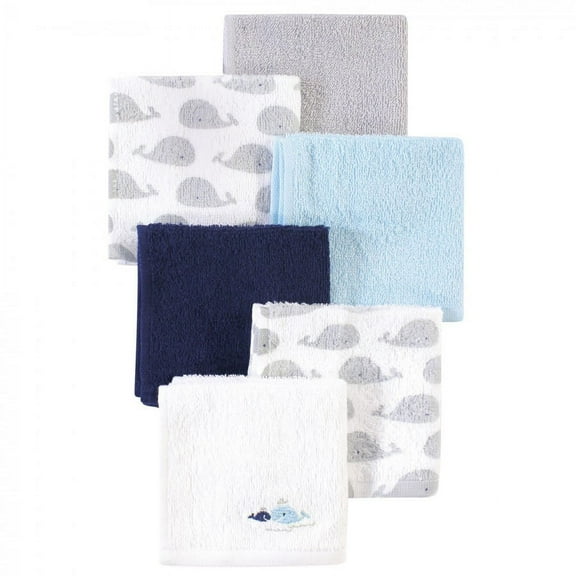 Luvable Friends Baby Boy Super Soft Cotton Washcloths, Whale, One Size