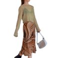 thumbnail image 3 of KOMOO Women A-Line Skirt Brown Stripe Printed Pattern High Waist Fishtail Skirt Vintage Long Skirt, 3 of 5