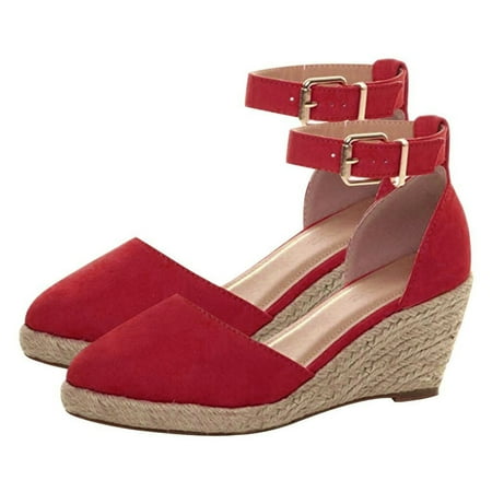

Medcursor Women Buckle Ankle Strap Sandals Wedges Sandals Summer Weaving Breathable Shoes