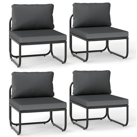 Gymax Patio Chairs Set of 4 w/ Removable Cushions Heavy Duty Metal Frame Poolside