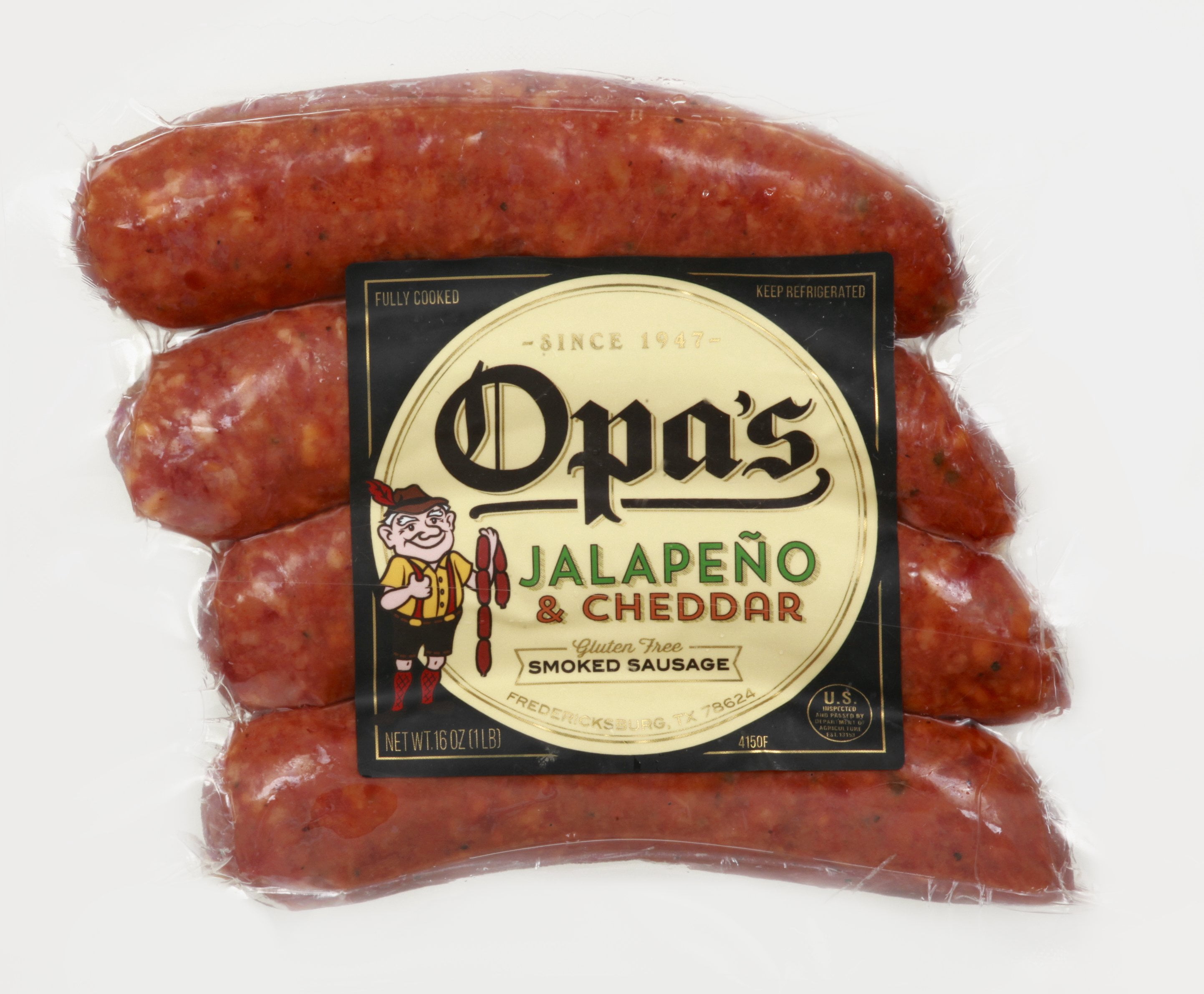Opa's Smoked Meats Fully Cooked Jalapeño Cheddar Smoked Sausage, 16 oz, 4 Links (Refrigerated)