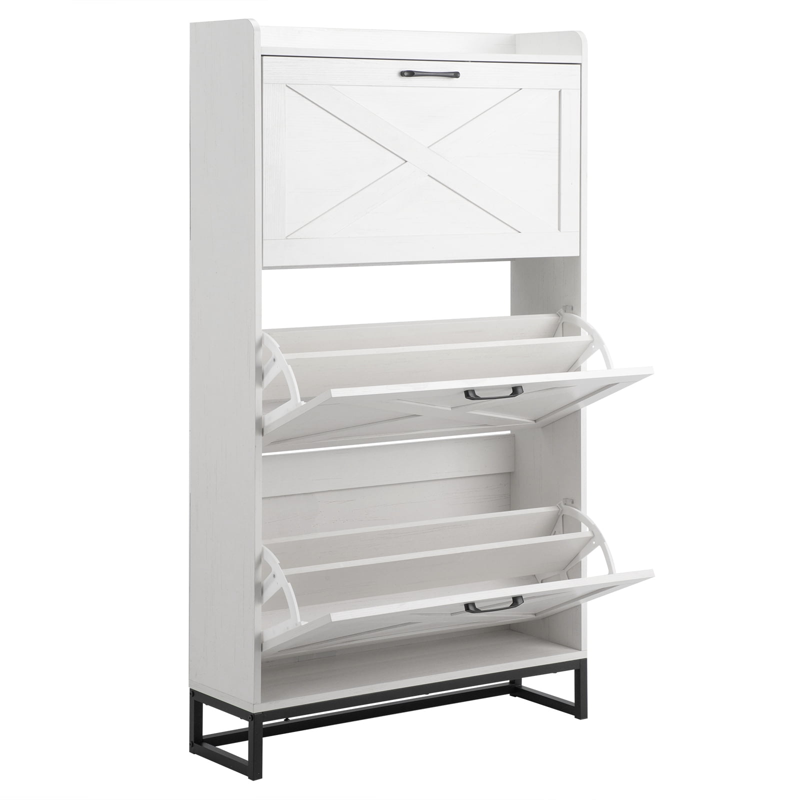 Barn Door Three-Drawer Cabinet With Top Panel, Shoe Cabinet Particleboard, 80*24*145cm