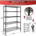 thumbnail image 3 of Heavy Duty 5-Tier Wire Shelving Adjustable Shelves Unit Metal Storage Rack Flat for Laundry Kitchen Pantry Garage Closet Organization (Black, 47.1" L x 17.6" W x 72.2" H), 3 of 7