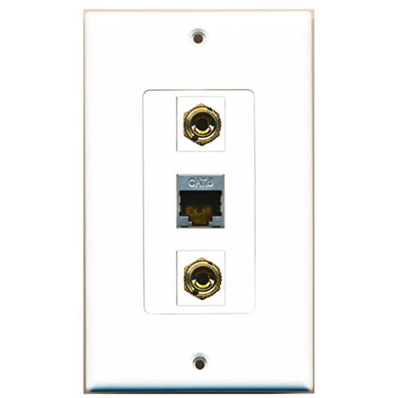 RiteAV - 1 Port Shielded Cat6 Ethernet 2 Port Banana Speaker Decorative Wall Plate Decorative