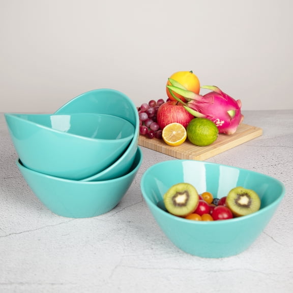 Porcelain Serving Bowls Set of 4 42oz Large 8 Inch Oval Deep Bowls for Salad Cereal Soup Pasta Ramen Snacks Microwave Dishwasher Oven Safe Dinnerware for Kitchen Dining