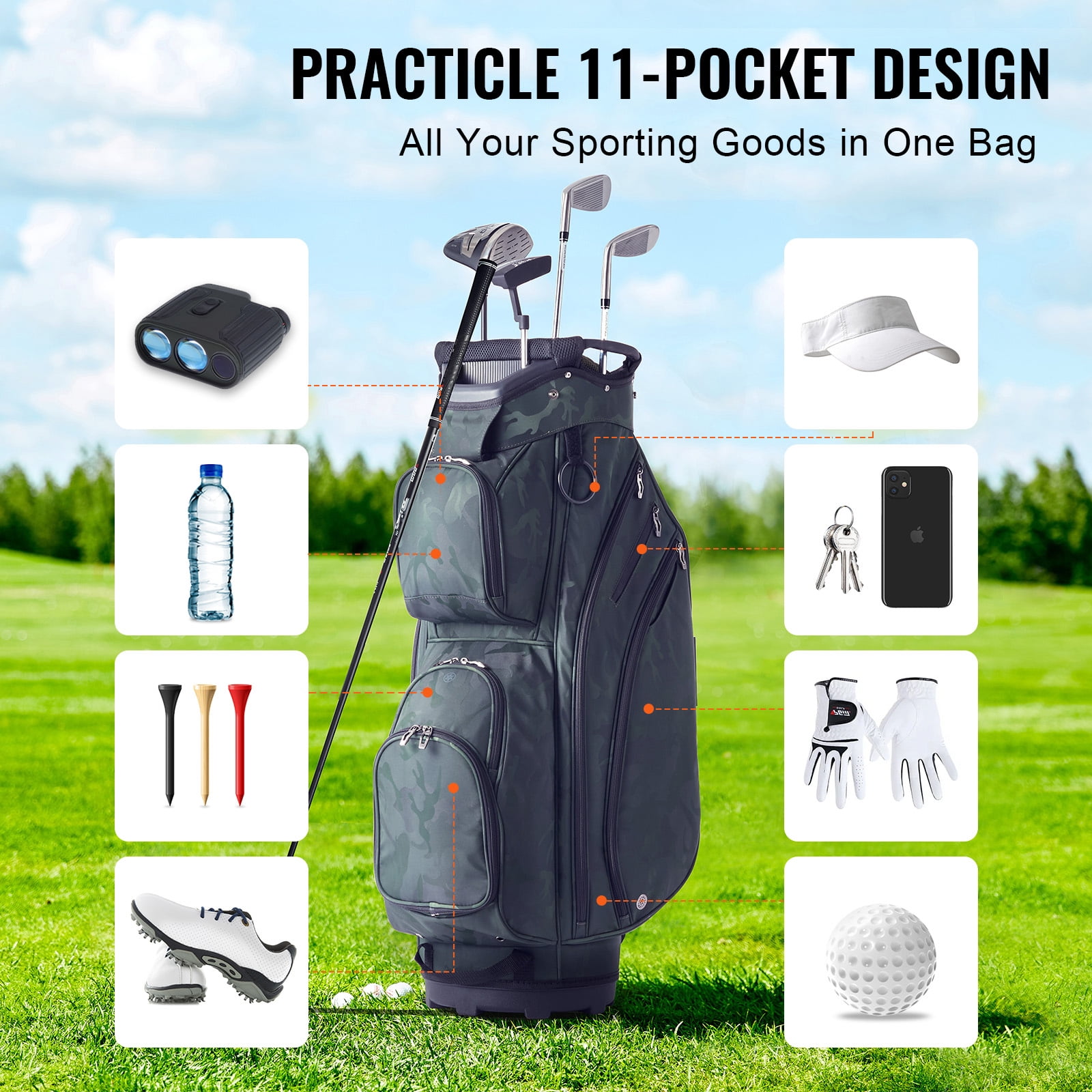 KFFKFF Golf Equipment Bag featuring 14-Section Divider, 36” 11-Compartment Premium Nylon Caddy Bag, Robust Golf Gear Bag with Handles, Dust Protector, and Removable Straps for Genders, Military Green