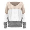 thumbnail image 4 of IROINNID Reduced Womens Sweater V-Neck Pullover Sweater Color Block Loose Mid-Length Long Sleeve Splicing Blouse Tops Sweater, 4 of 6