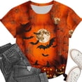 thumbnail image 4 of JOANKDMI Festive Halloween Graphic Tees for Women Bat Spider Web Pumpkin Moon Print Tops Short Sleeve Crewneck Casual Fall Shirts Holiday Party Blouse Tshirts, 4 of 6