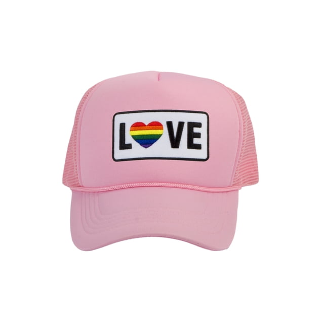 Gravity Threads LGBTQ+ Love Rainbow Heart Patch Trucker Hat - Light Pink