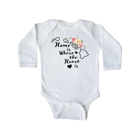 

Inktastic Hawaii Home is Where the Heart is with Watercolor Floral Gift Baby Boy or Baby Girl Long Sleeve Bodysuit