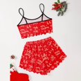 thumbnail image 4 of LILIYA Women 2 Piece Halloween Pajama Set Cute Print Round Neck Spaghetti Strap Ruffle Crop Top Shorts Loungewear Sleepwear, 4 of 6
