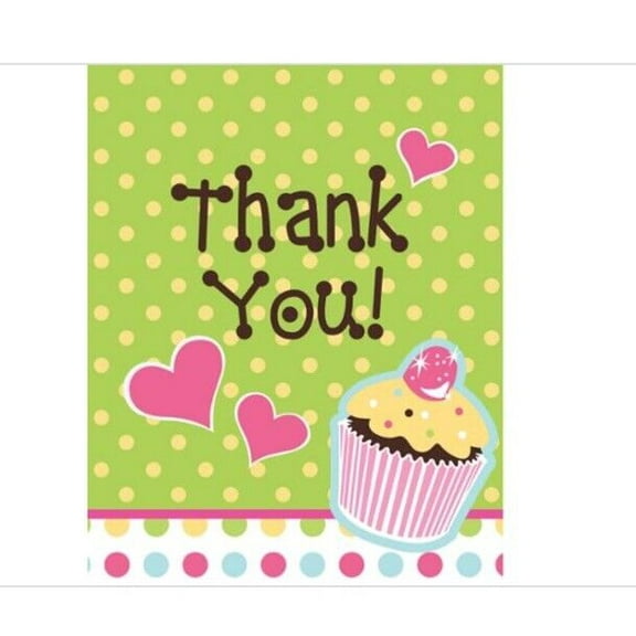 Creative Converting Cupcake Party Thank You Notes, 8 Count, Multicolor Hearts