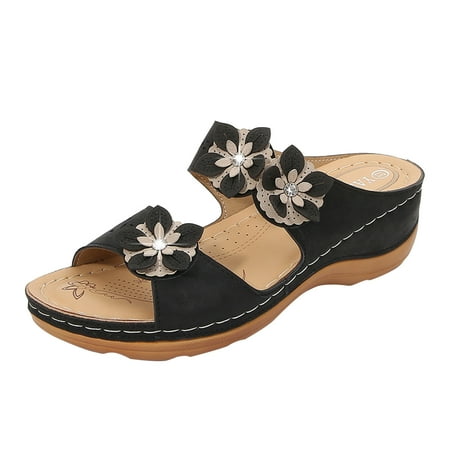 

Follure Girl women s casual shoes Women s Fashion Casual Platforms Floral Crystal Wedges Slippers Outdoor Shoes Black 38