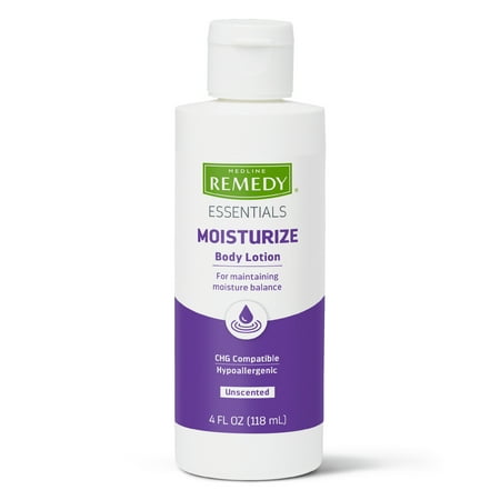 Medline Remedy Essentials Moisturizing Body Lotion Unscented (4 oz Bottle) 60 Count, Hydrating, Non-Greasy, For Dry Skin