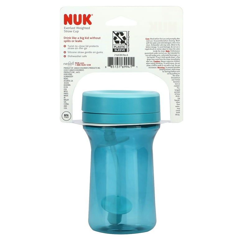 NUK Everlast Weighted Straw Cup, 12+ Months, Teal, 10 oz (300 ml