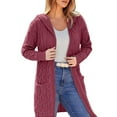 thumbnail image 2 of Delayuji Womens Open Front Cardigan Cable Knit Cardigan Sweaters Solid Color Chunky Hoodies Long Sweater Coats with Big Pocket Trendy, 2 of 3