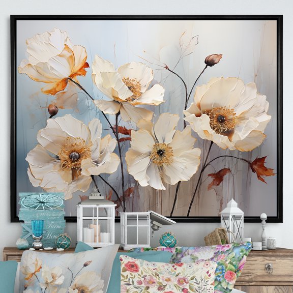 Designart "Minimalistic Grace In Poppy Blossoms V" Poppies Floater Framed Wall Art Prints