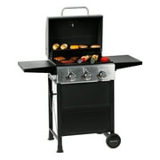 MASTER COOK Propane Gas Grill, 3 Burners Stainless Steel Grill with Foldable Shelves, Black
