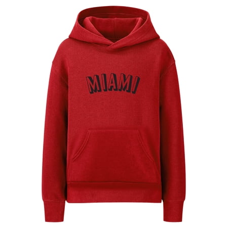 Daxton Youth Unisex Pullover Cities State Hoodie Mid-Weight Fleece Sweater - Miami Red Black S