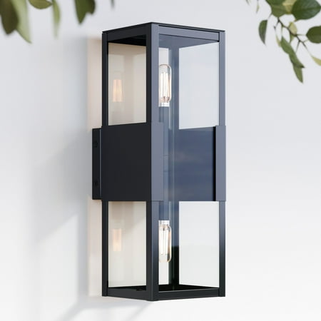 Nathan James Julio Modern Exterior Wall Light or Porch Wall Light, Black Outdoor Sconce for Porch or Patio Matte Black Metal Frame and Glass Panes